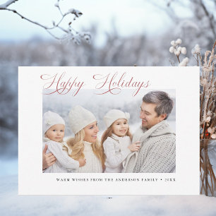 Modern Christmas Red Happy Holidays Photo Holiday Card