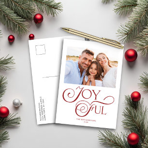 Modern Christmas Red Joyful Holiday Photo Postcard