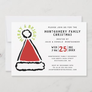 Modern Christmas Red Santa Hat Holiday Party Invitation