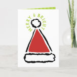 Modern Christmas Red Santa Hat Merry Bright Holiday Card<br><div class="desc">Send warm wishes this holiday season with a personalised greeting card. This cute design features an illustration of a red Santa hat with the words "Merry & Bright" in lime green cured around the pom pom. Inside of the card is a green on green dotted pattern with a greeting and...</div>