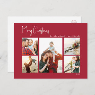 Modern Christmas   Red Script Five-Photo Holiday Postcard