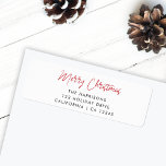 Modern Christmas | Red Script Minimalist White Return Address Label<br><div class="desc">A stylish holiday address label with informal casual handwritten script typography "Merry Christmas" in red on a clean simple minimalist white background. The address can be easily customised for a personal touch. A simple,  minimalist and contemporary christmas design to stand out this holiday season!</div>