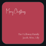 Modern Christmas | Red Square Family Gift Sticker<br><div class="desc">This modern Christmas | red square family gift sticker is perfect for your minimalist shabby chic boho red and white holiday greeting. The minimal whimsical handwritten calligraphy is delicate and rustic while staying classy and elegant. You will find that everything about this product is editable, so feel free to add...</div>