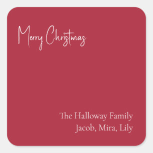 Modern Christmas Red Square Family Gift Sticker