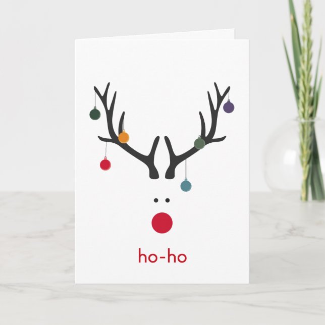 Modern Christmas reindeer on white holiday wishes Card (Front)
