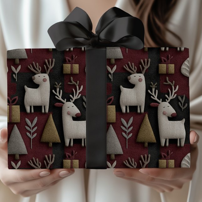 Modern Christmas Reindeer Red And Gold Pattern Wrapping Paper (Creator Uploaded)