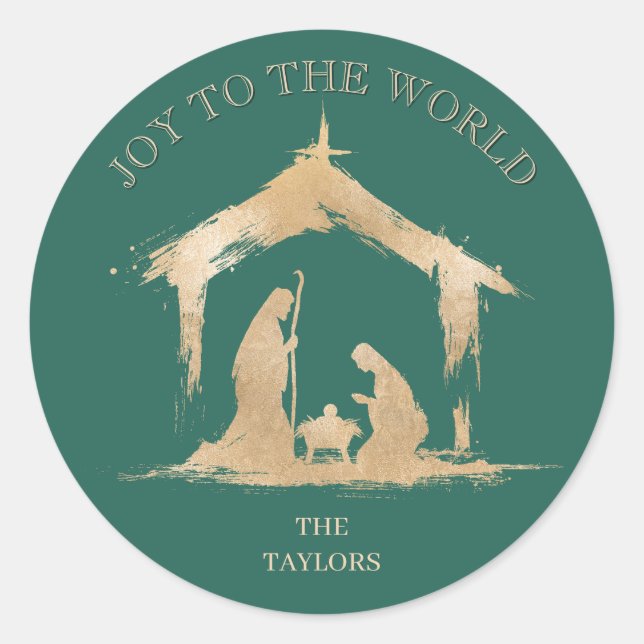 Modern Christmas Religious Nativity Mary & Joseph Classic Round Sticker (Front)