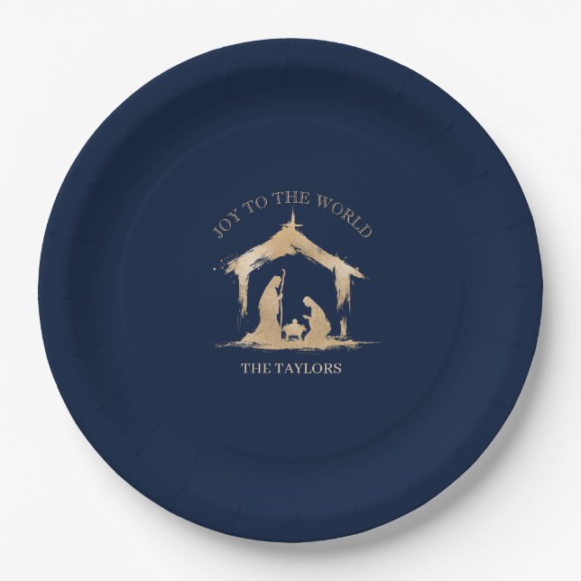 Modern Christmas Religious Nativity Mary & Joseph Paper Plate (Front)