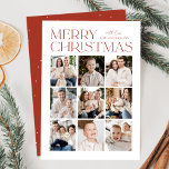 Modern Christmas Rust 9 Photo Collage Holiday Card<br><div class="desc">Modern Christmas photo card featuring "Merry Christmas" displayed at the top of the design in trendy rust lettering with a white background. A photo collage of 9 photos is shown below in a grid-style layout. Personalise the multi-photo Christmas card with your family name. The card reverses to display a rust...</div>