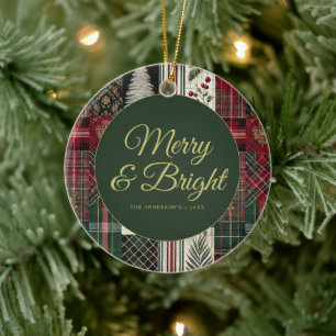 Modern Christmas Rustic Plaid Ceramic Ornament