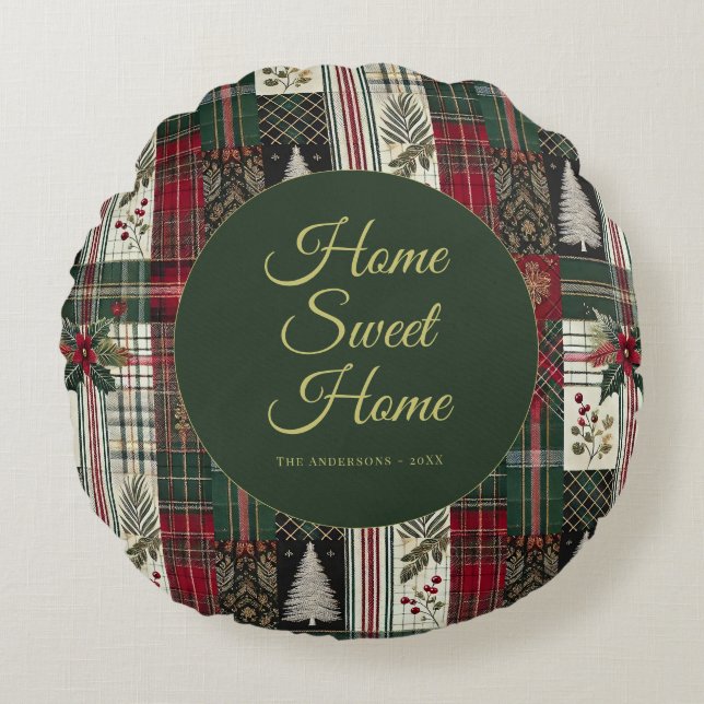 Modern Christmas Rustic Tartan Plaid  Round Cushion (Front)