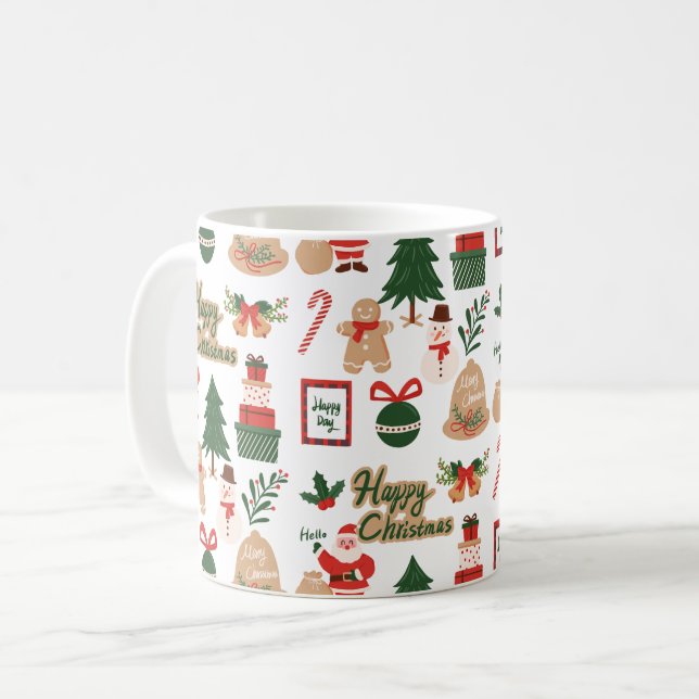 Modern Christmas Santa and Gingerbread Pattern Coffee Mug (Front Left)