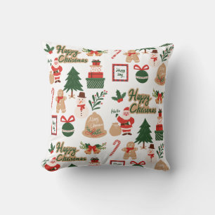 Modern Christmas Santa and Gingerbread Pattern Cushion