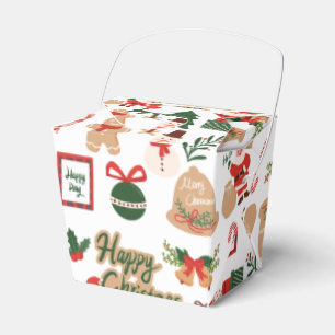 Modern Christmas Santa and Gingerbread Pattern Favour Box