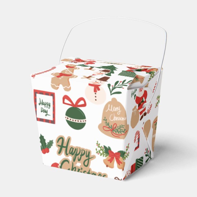 Modern Christmas Santa and Gingerbread Pattern Favour Box (Front Side)