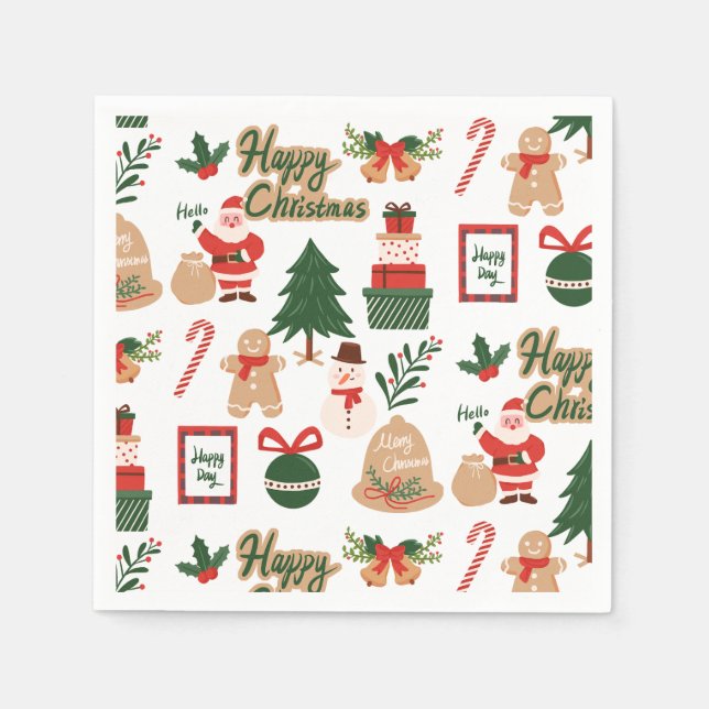 Modern Christmas Santa and Gingerbread Pattern Napkin (Front)