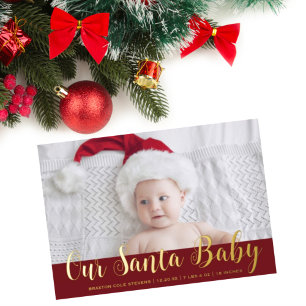 Modern Christmas Santa Baby Birth Announcement