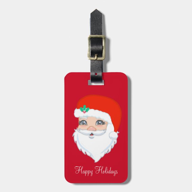 Modern Christmas Santa Claus on Red Luggage Tag (Front Vertical)