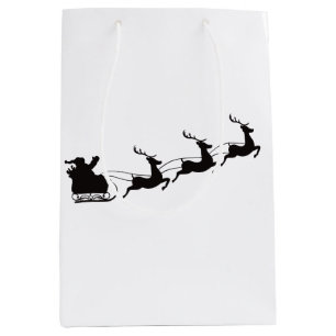 Modern Christmas Santa Sleigh and Reindeer Medium Gift Bag