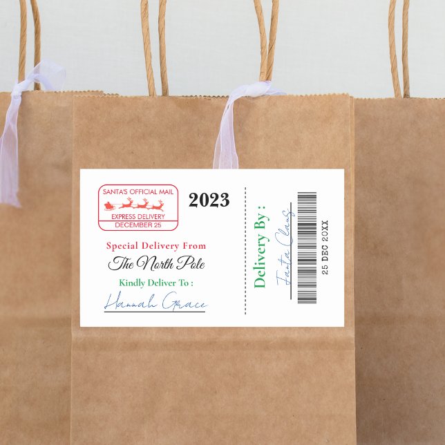 Modern Christmas Santa Special Delivery North Pole Rectangular Sticker (Creator Uploaded)