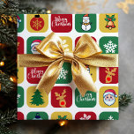 Modern Christmas Santa Tree Ornaments Snowman  Wrapping Paper<br><div class="desc">Modern Christmas Santa Tree Ornaments Snowman Wrapping Paper</div>