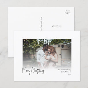 Modern Christmas Script Faded Photo Holiday Postca Postcard