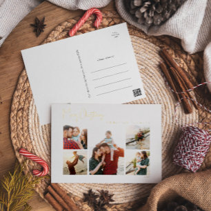 Modern Christmas Script Five Photo Gold Foil Holid Holiday Postcard