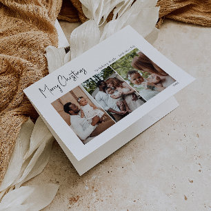 Modern Christmas Script Folded Three-Photo Holiday Card