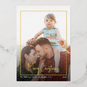 Modern Christmas Script   Framed photo Gold Foil Holiday Card