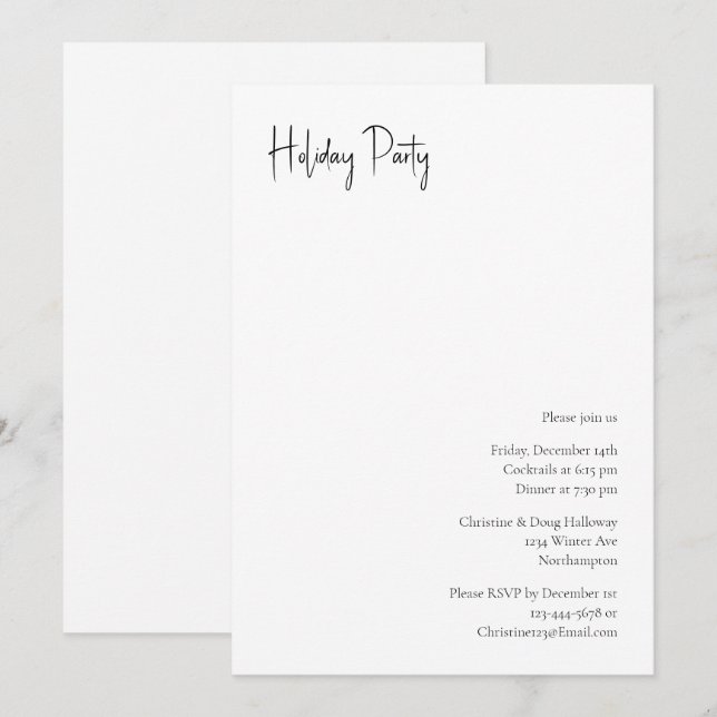 Modern Christmas Script Holiday Party Invitation (Front/Back)