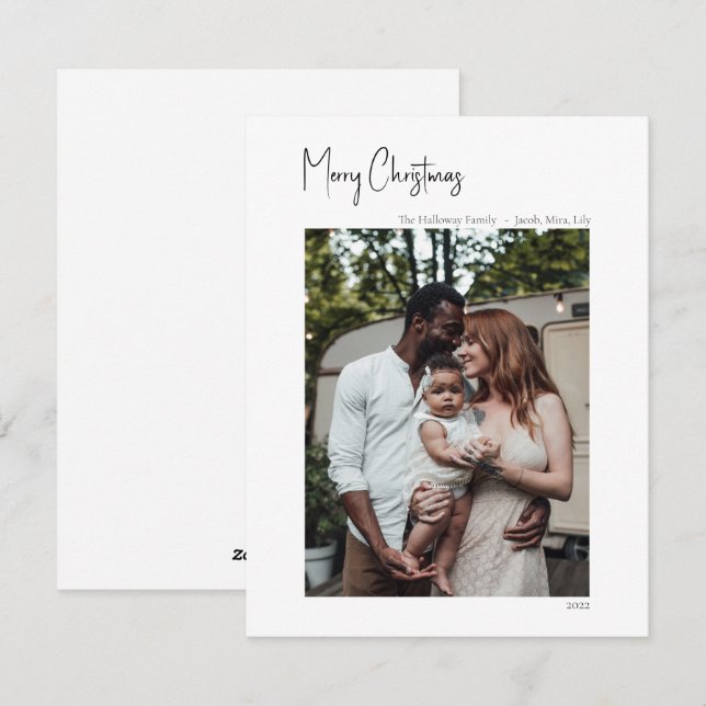 Modern Christmas Script Vertical Single Photo Holiday Card (Front/Back)