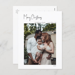 Modern Christmas Script Vertical Single Photo Holiday Postcard