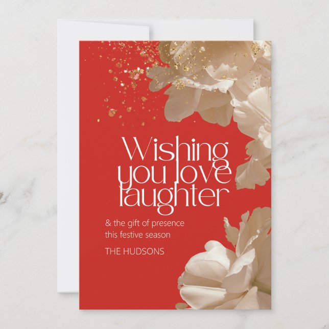 Modern Christmas Season Gold Floral Sparkle  Holiday Card (Front)