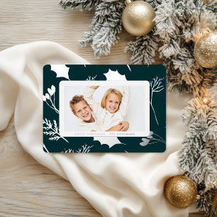 Modern Christmas Silver Botanicals  Foil Holiday Card