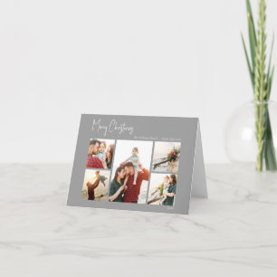 Modern Christmas   Silver Script Folded Five-Photo Holiday Card