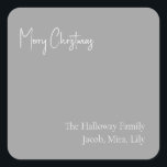 Modern Christmas Silver Square Family Gift Sticker<br><div class="desc">This modern Christmas silver square family gift sticker is perfect for your minimalist shabby chic boho silver and white holiday greeting. The minimal whimsical handwritten calligraphy is delicate and rustic while staying classy and elegant. You will find that everything about this product is editable, so feel free to add pictures...</div>