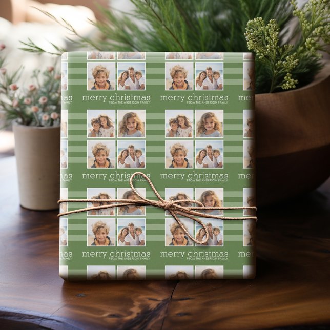 Modern Christmas - Simply Green and White Photo Wrapping Paper (Personalized Photo Wrapping Paper)
