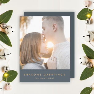 Modern Christmas Slate Grey and Gold Photo Holiday Card