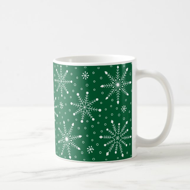 Modern Christmas Snowflake Green and White Festive Coffee Mug (Right)