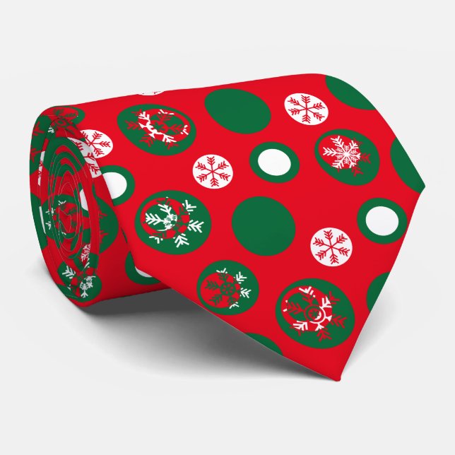Modern Christmas Snowflakes Dots Pattern Tie (Rolled)