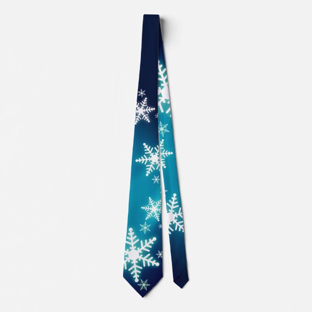 Modern Christmas Snowflakes On Blue Tie (Front)
