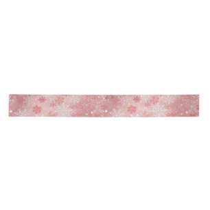 Modern Christmas Snowflakes Pink White Satin Ribbon