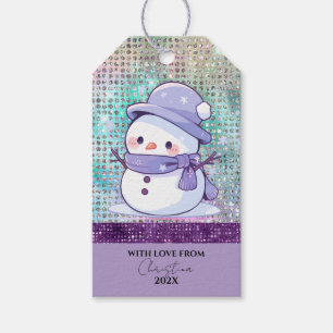 Modern Christmas Snowman Pastel Pink Purple Gift Tags