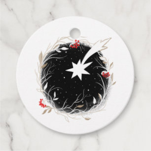Modern Christmas Star Berries Wreath  Gift Tags