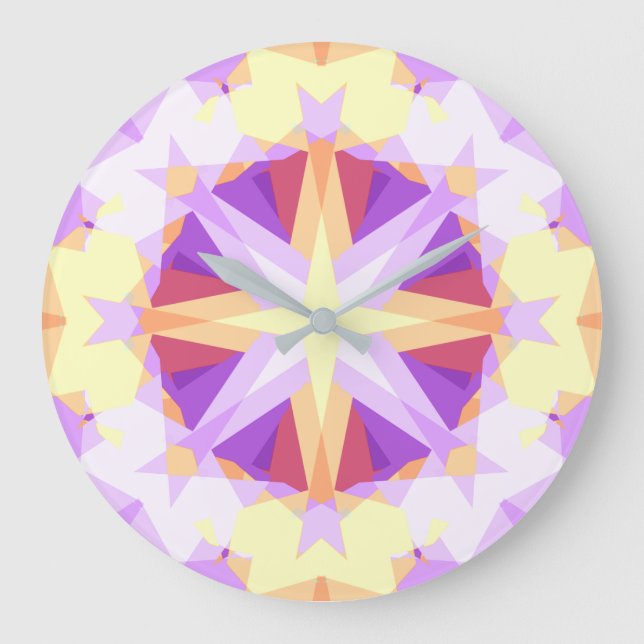 Modern Christmas Star Festive Purple Gold Yellow Large Clock (Front)