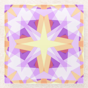 Modern Christmas Star Festive Purple Red Yellow Glass Coaster