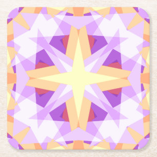 Modern Christmas Star Festive Purple Red Yellow Square Paper Coaster