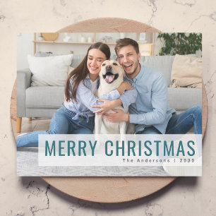 Modern Christmas   Stylish Trendy Teal Photo Holiday Card