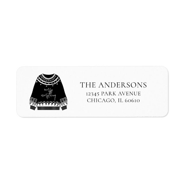Modern Christmas Sweater Holiday Return Address Return Address Label (Front)