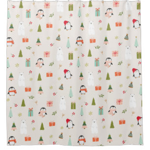 Modern Christmas Symbols Shower Curtain
